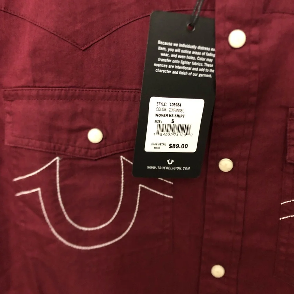 True Religion Western Embroidery Mens L/S Snap Button Down Shirt Zinfandel